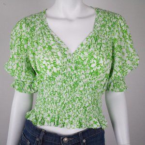 Faithfull the Brand Lini Smocked Crop Top | Freja Floral Print | Size M